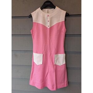 Vintage Dress Womens Cottagecore Pink Polka Dot Shift A Line Pockets 60s